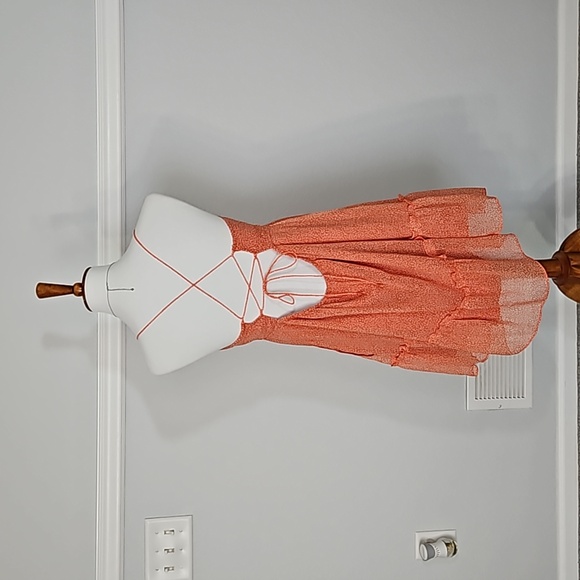 Abercrombie & Fitch Corset Tie Back Dress Orange White M - Picture 13 of 16